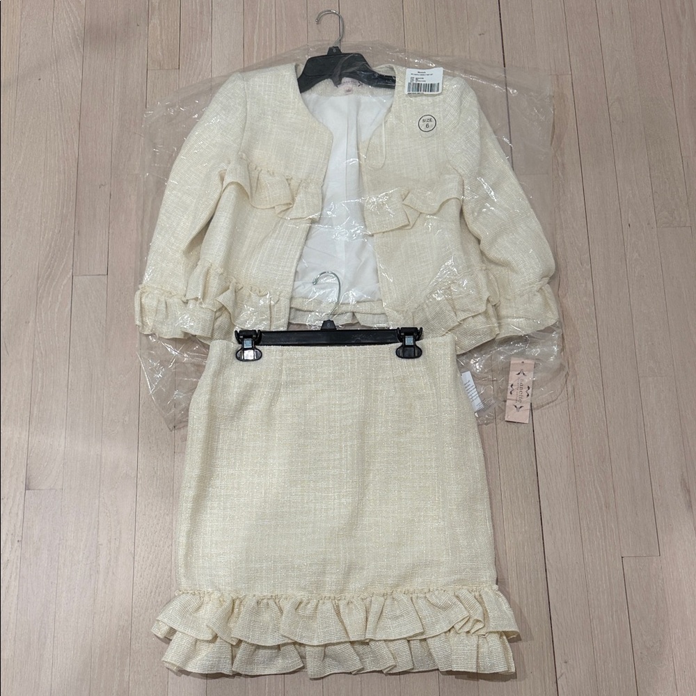 Nanette Lepore Cream Tweed Ruffle Skirt Set